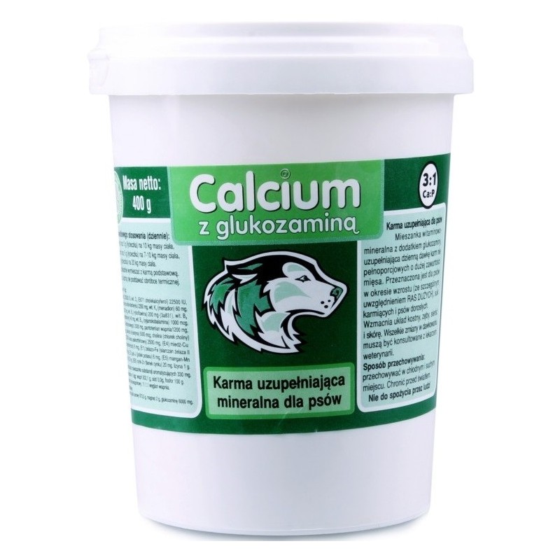 Calcium Preparat witaminowy zielony z glukozaminą dla psa 400g